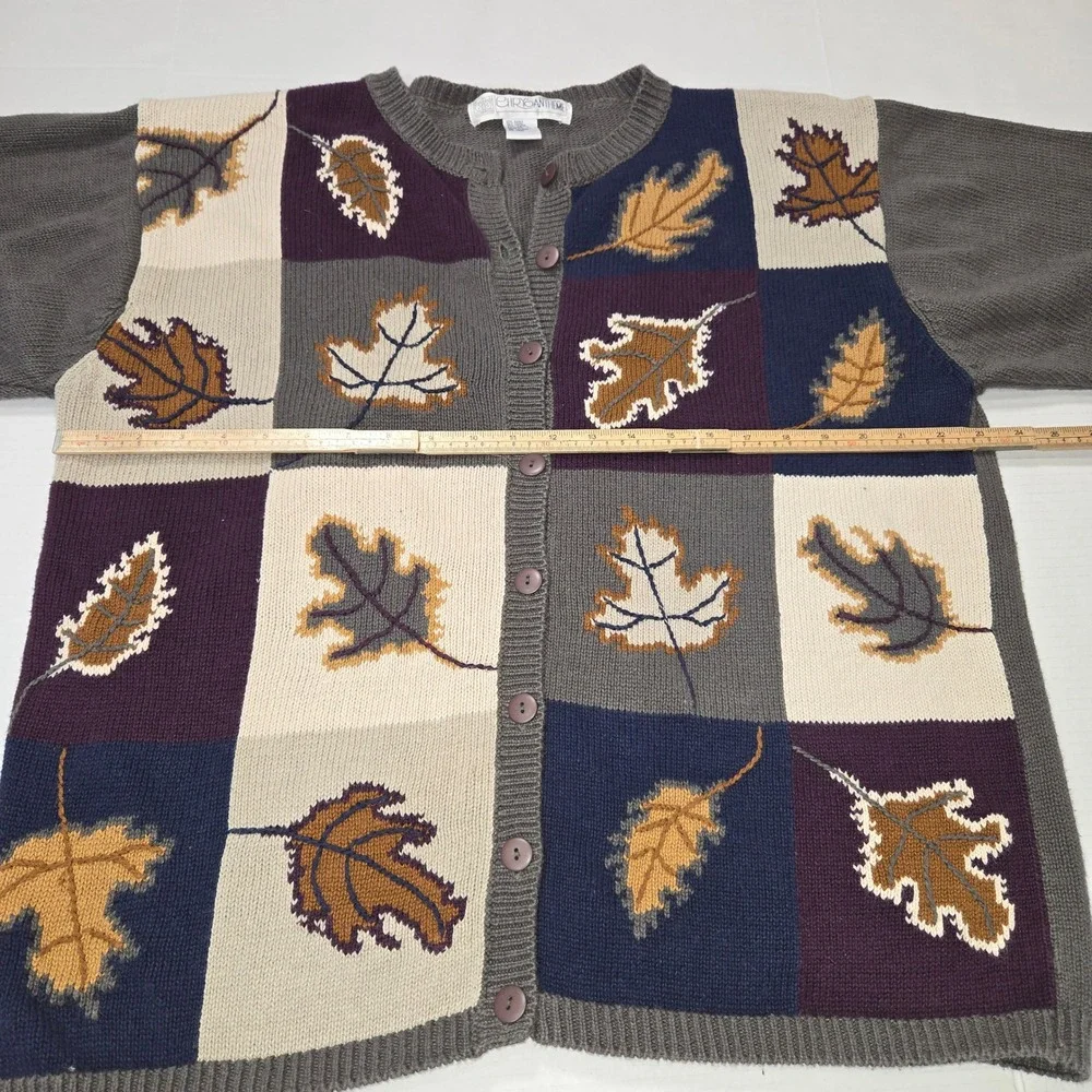 Chrysantheme Woman Leaf Patchwork Cardigan Sweater Grey 14/16 Earthy Art to Wear